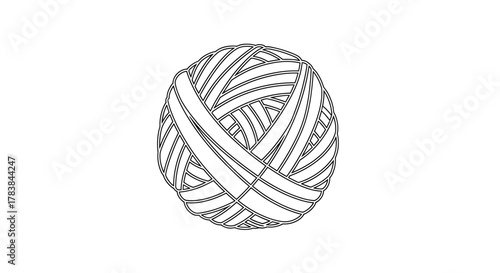 Ball of yarn illustration with detailed lines and shadows on white background.