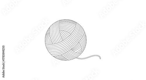 Ball of yarn illustration with detailed lines and texture on white background.
