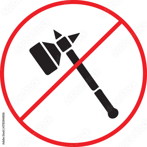No weapons allowed symbol featuring a tomahawk axe