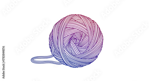 Colorful Yarn Ball with Gradient Hues on White Background.