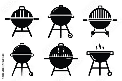 barbecue grill icon set silhouette on white background