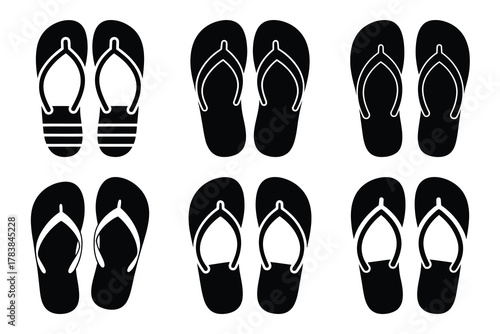 beach flip flops icon set silhouette on white background