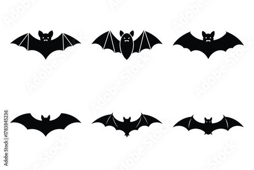 bat icon set silhouette on white background
