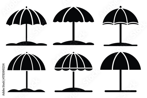 beach umbrella icon set silhouette on white background