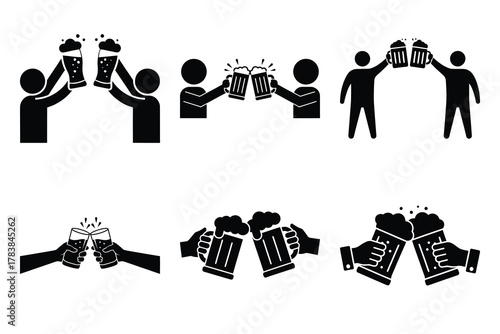 beer cheers icon set silhouette on white background