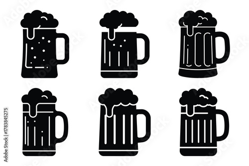 beer mug icon set silhouette on white background