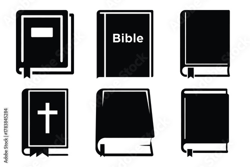 bible icon set silhouette on white background