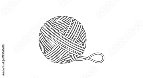 Detailed Ball of Yarn Illustration with Loose End.