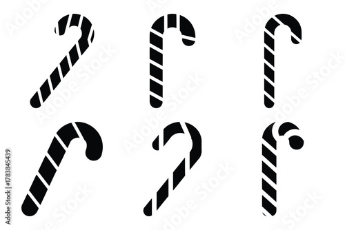 candy cane icon set silhouette on white background