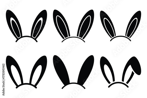 bunny ears icon set silhouette on white background