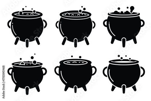 cauldron icon set silhouette on white background