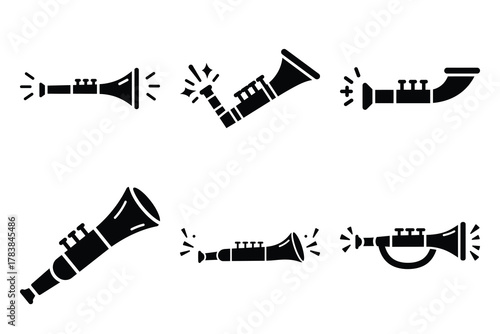 celebration horn icon set silhouette on white background
