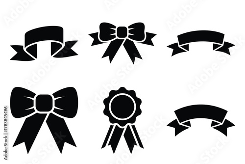 celebration ribbon icon set silhouette on white background