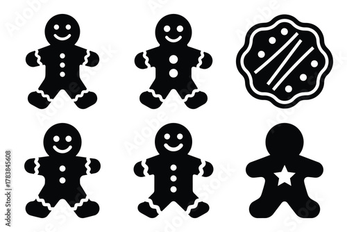 christmas cookie icon set silhouette on white background