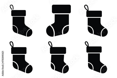 christmas stocking icon set silhouette on white background