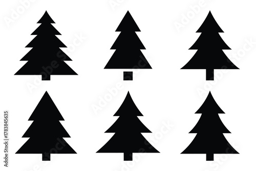 christmas tree icon set silhouette on white background
