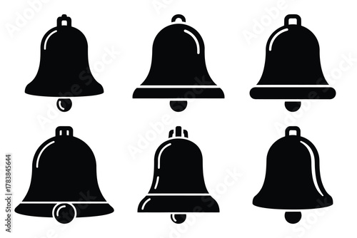 church bell icon set silhouette on white background