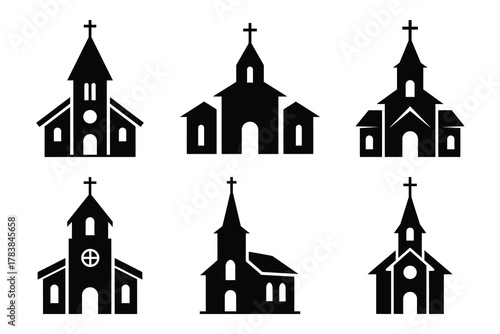 church icon set silhouette on white background
