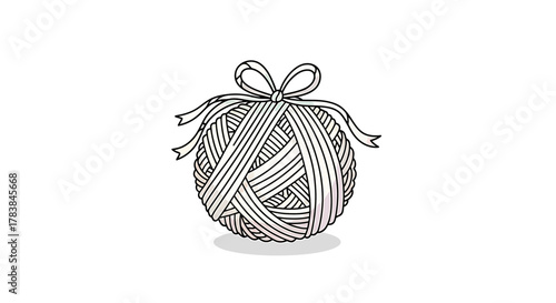Hand Drawn Ball of Yarn with Ribbon Bow.