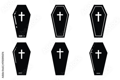 coffin icon set silhouette on white background