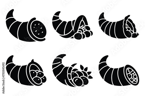cornucopia icon set silhouette on white background