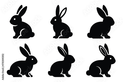 easter bunny icon set silhouette on white background