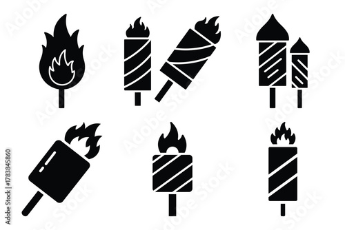 fireworks icon set silhouette on white background