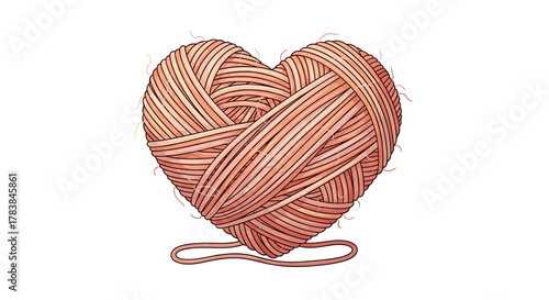 Heart shaped ball of yarn illustration.