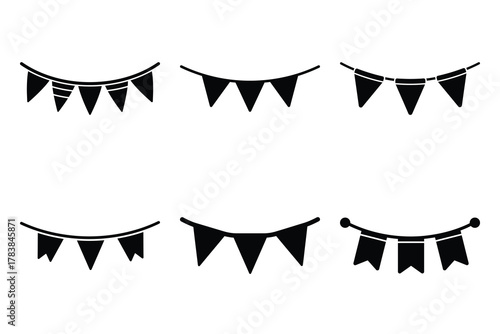 flag bunting icon set silhouette on white background