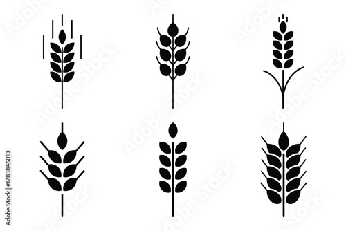 harvest wheat icon set silhouette on white background