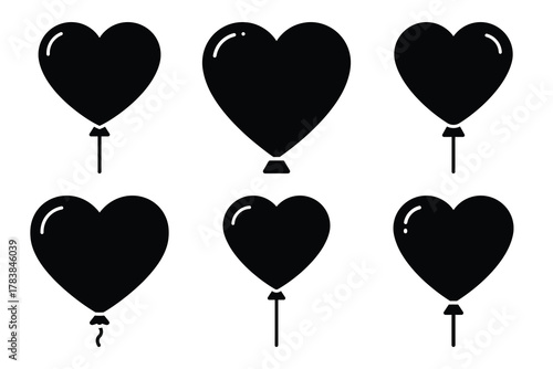 heart balloon icon set silhouette on white background