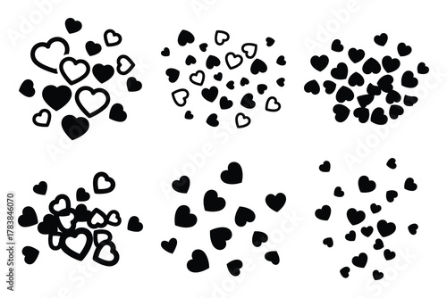 heart confetti icon set silhouette on white background