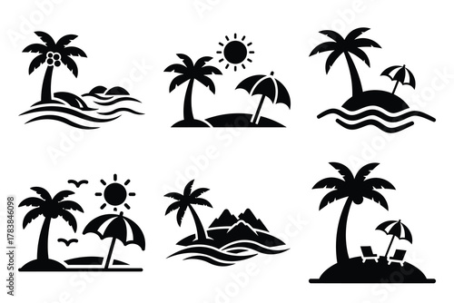 holiday destination icon set silhouette on white background