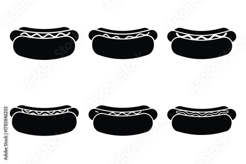 hot dog icon set silhouette on white background