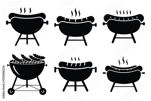 hotdog grill icon set silhouette on white background