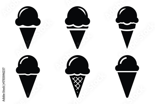 ice cream cone icon set silhouette on white background