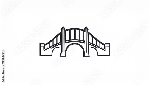 Simple line art icon of an arched bridge representing connection, solutions, and progress. Minimalist vector graphic for a logo or symbol about transition and unity