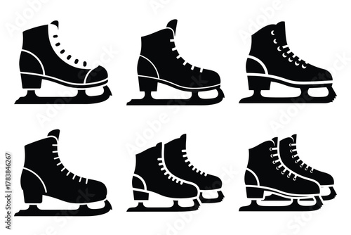 ice skates icon set silhouette on white background