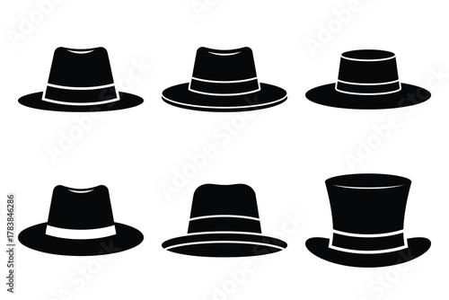independence hat icon set silhouette on white background