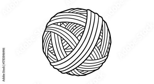 Simple Black and White Illustration of a Yarn Ball.