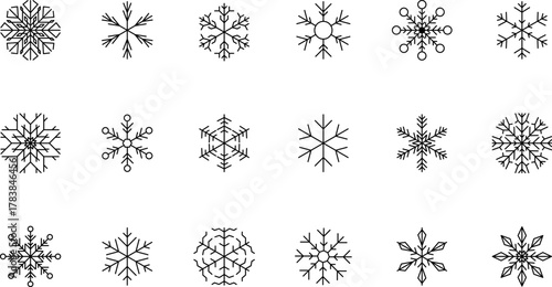 Snowflake snow freeze winter thin line outline icon. Snowflake icon. Keep frozen. Snowflake marking. Keep below zero. Air conditioner. Snowflakes thin line icon set. Snowflake Simple illustration.