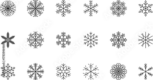 Snowflake snow freeze winter thin line outline icon. Snowflake icon. Keep frozen. Snowflake marking. Keep below zero. Air conditioner. Snowflakes thin line icon set. Snowflake Simple illustration.