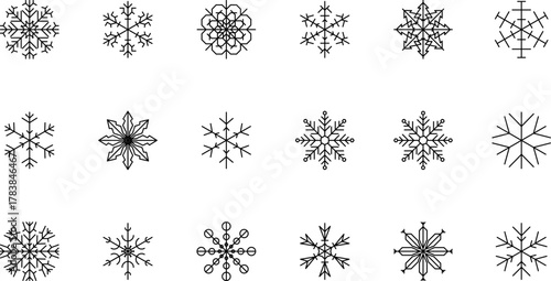 Snowflake snow freeze winter thin line outline icon. Snowflake icon. Keep frozen. Snowflake marking. Keep below zero. Air conditioner. Snowflakes thin line icon set. Snowflake Simple illustration.