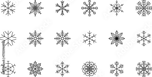 Snowflake snow freeze winter thin line outline icon. Snowflake icon. Keep frozen. Snowflake marking. Keep below zero. Air conditioner. Snowflakes thin line icon set. Snowflake Simple illustration.