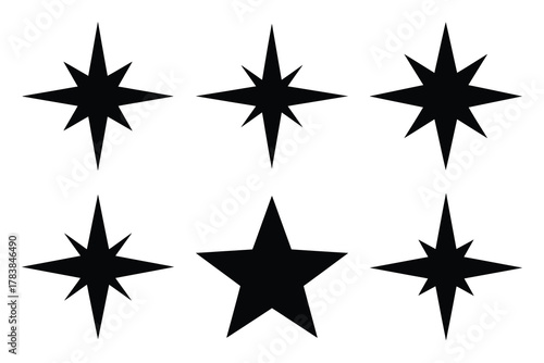north star icon set silhouette on white background