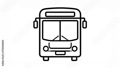 Simple monochrome bus icon representing public transport, travel, and urban mobility in a minimalist style