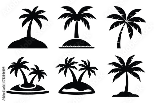 palm island icon set silhouette on white background