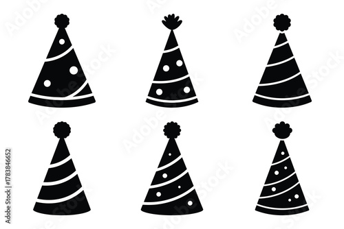 party hat icon set silhouette on white background