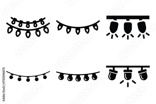 party lights icon set silhouette on white background
