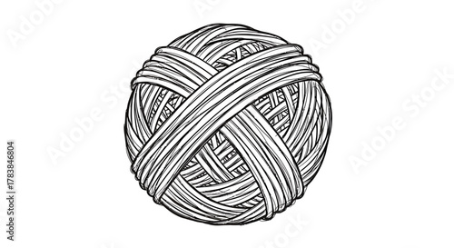 Vintage style black and white sketch of a ball of yarn.